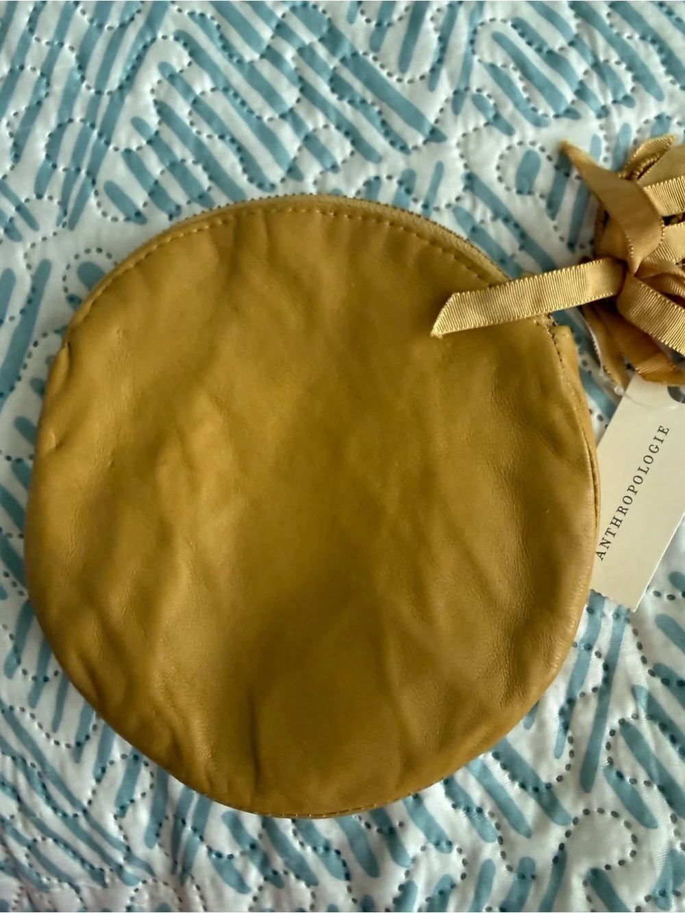 NWT Anthropologie Mustard Embroidered Beaded 'N' Round Wristlet